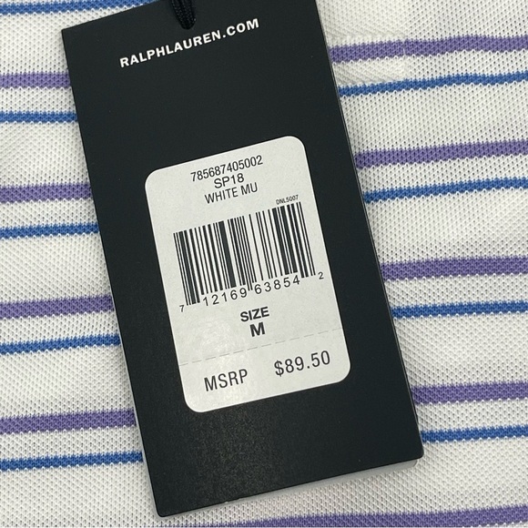 RLX Ralph Lauren Men’s Medium Performance Golf Polo Stripe White purple blue NWT - Picture 9 of 12